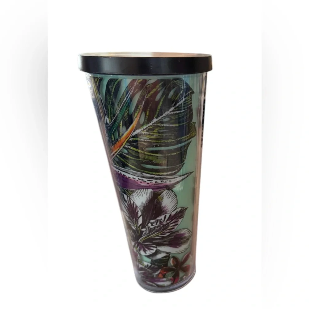 STARBUCKS Tropical Floral HAWAII TEAL TUMBLER 24oz Flowers Bird Paradise